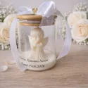 Świeca z aniołkiem w szkle – personalizowany prezent na Chrzest i Komunię prezent handmade